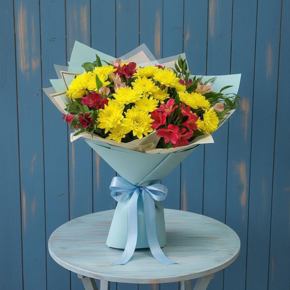 Букет сочные брызги в Лянторе Букет цветов из: Альстромерии и Хризантемы в Лянторе