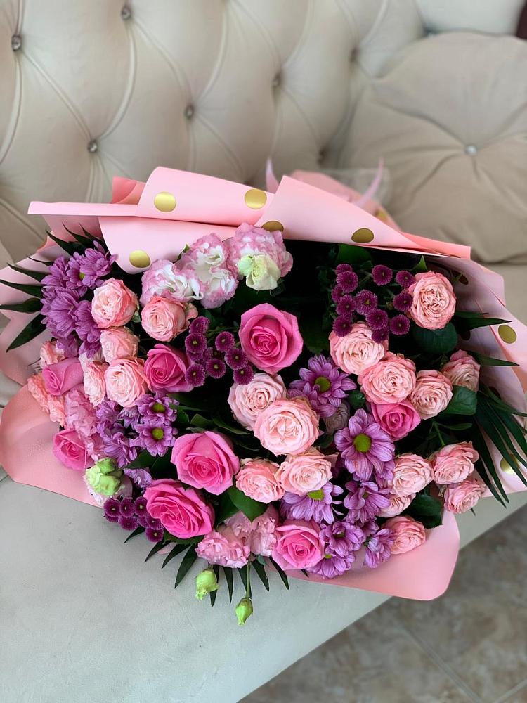 Букет Ваше величество в Лянторе Букет цветов из: Хризантемы, Розы и Лизиантусы в Лянторе