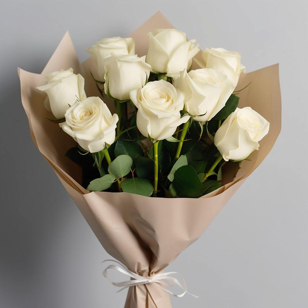 9 Белых роз Эдлесс Лав в Лянторе Букет 9 Белых роз Эдлесс Лав в Лянторе