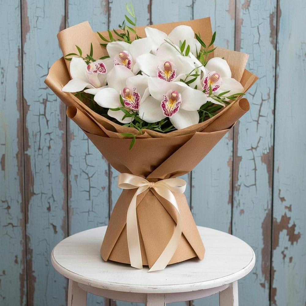 Букет Белые орхидеи в Лянторе Букет цветов из: Орхидеи и Розы в Лянторе