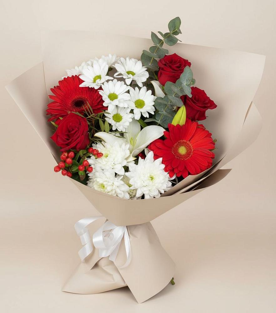 Букет цветов из: Розы, Хризантемы, Герберы и Лилии в Лянторе