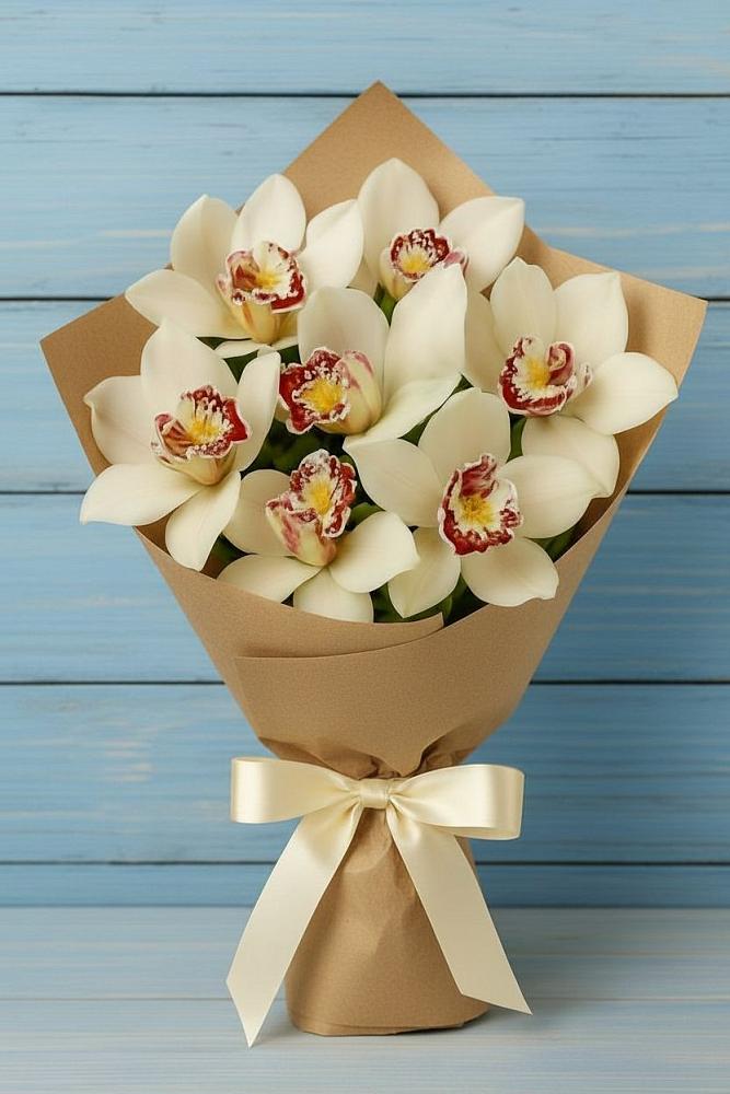 Букет 7 белых орхидей в Лянторе Букет цветов из: Орхидеи и Розы в Лянторе